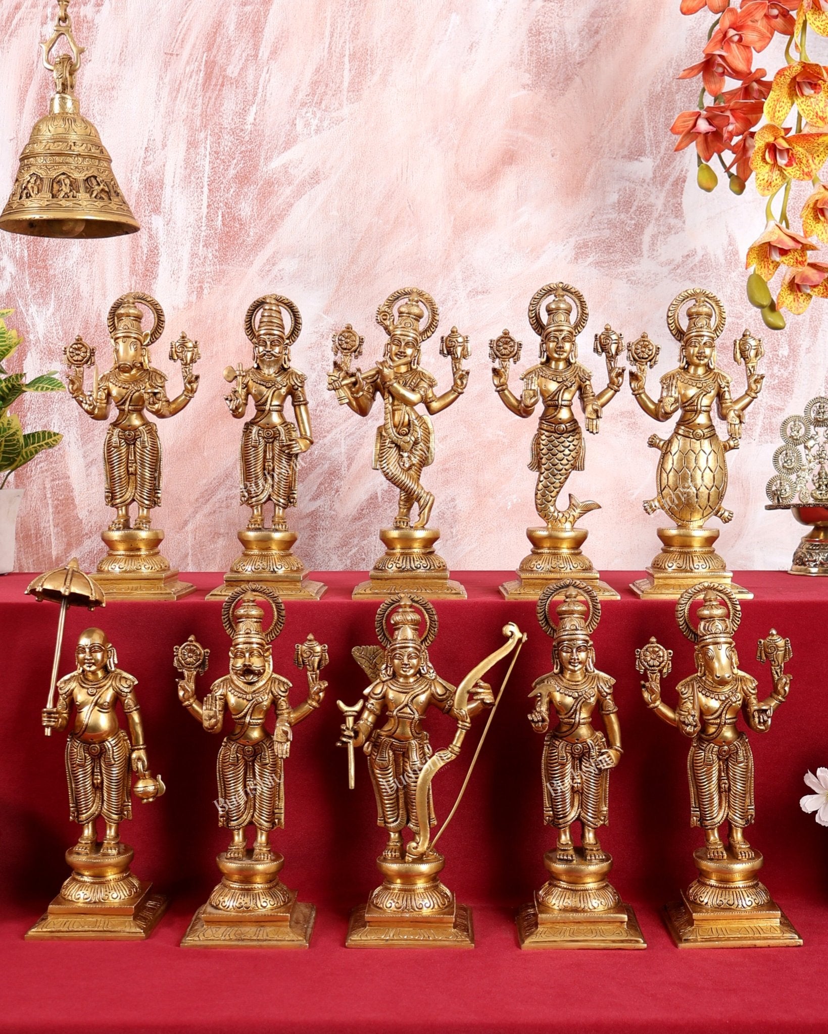 Brass Superfine Vishnu Dashavatar Set - 12 Inch Height - Budhshiv.com