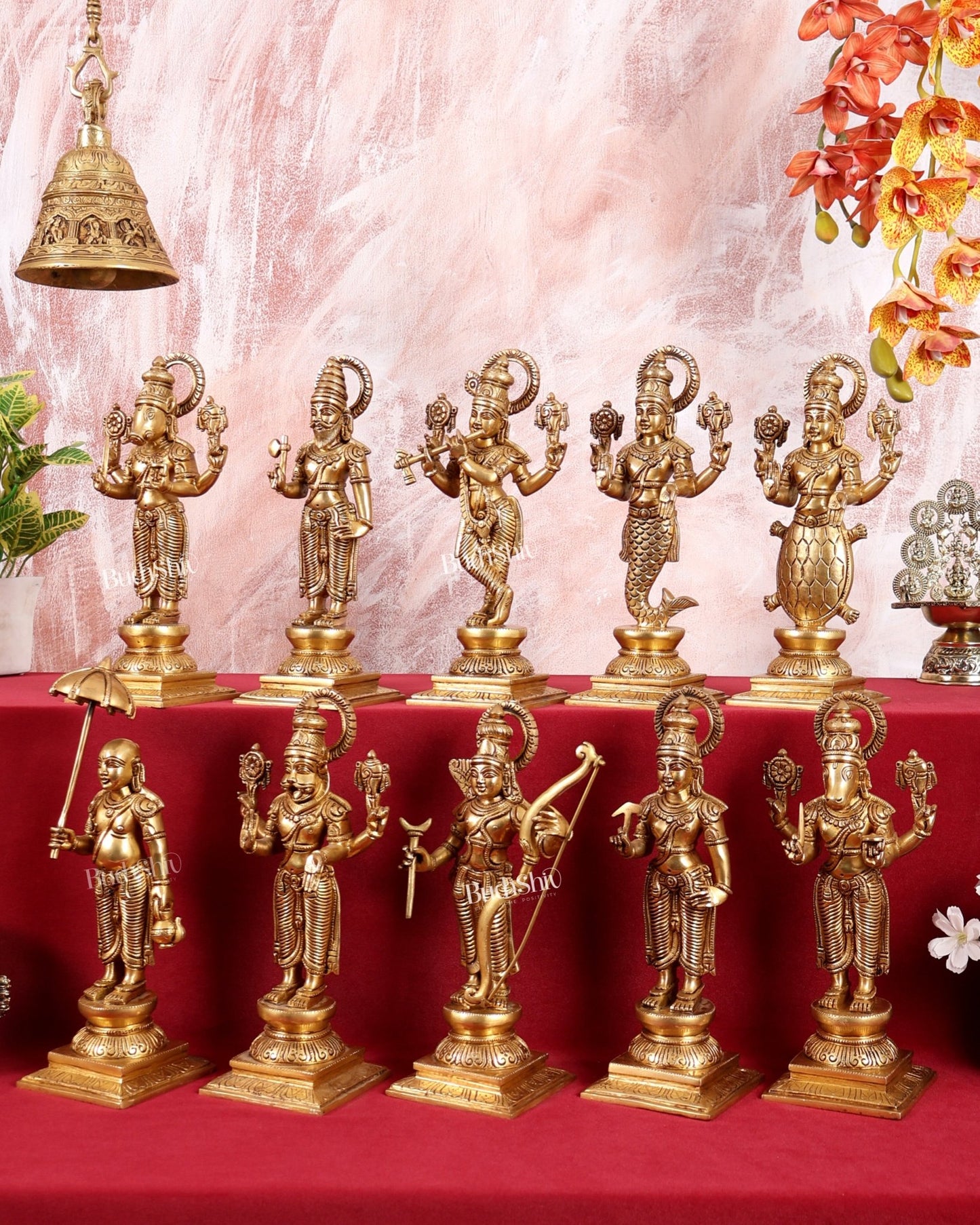 Brass Superfine Vishnu Dashavatar Set - 12 Inch Height - Budhshiv.com