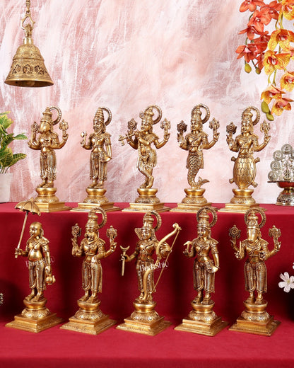 Brass Superfine Vishnu Dashavatar Set - 12 Inch Height - Budhshiv.com