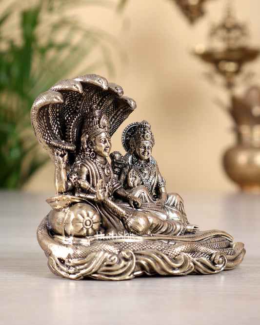 Brass Superfine Vishnu Lakshmi narayan Resting on Sheshanaag Idol 3 inch - Budhshiv.com
