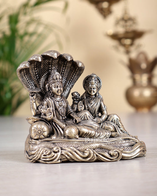 Brass Superfine Vishnu Lakshmi narayan Resting on Sheshanaag Idol 3 inch - Budhshiv.com