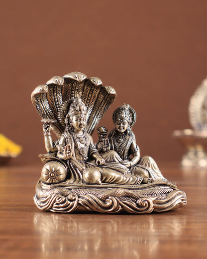 Brass Superfine Vishnu Lakshmi Resting on Sheshanaag Idol – Exquisite Intricate Detailing - Budhshiv.com
