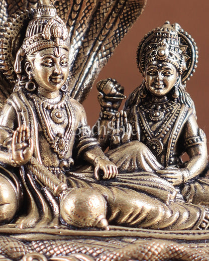 Brass Superfine Vishnu Lakshmi Resting on Sheshanaag Idol – Exquisite Intricate Detailing - Budhshiv.com