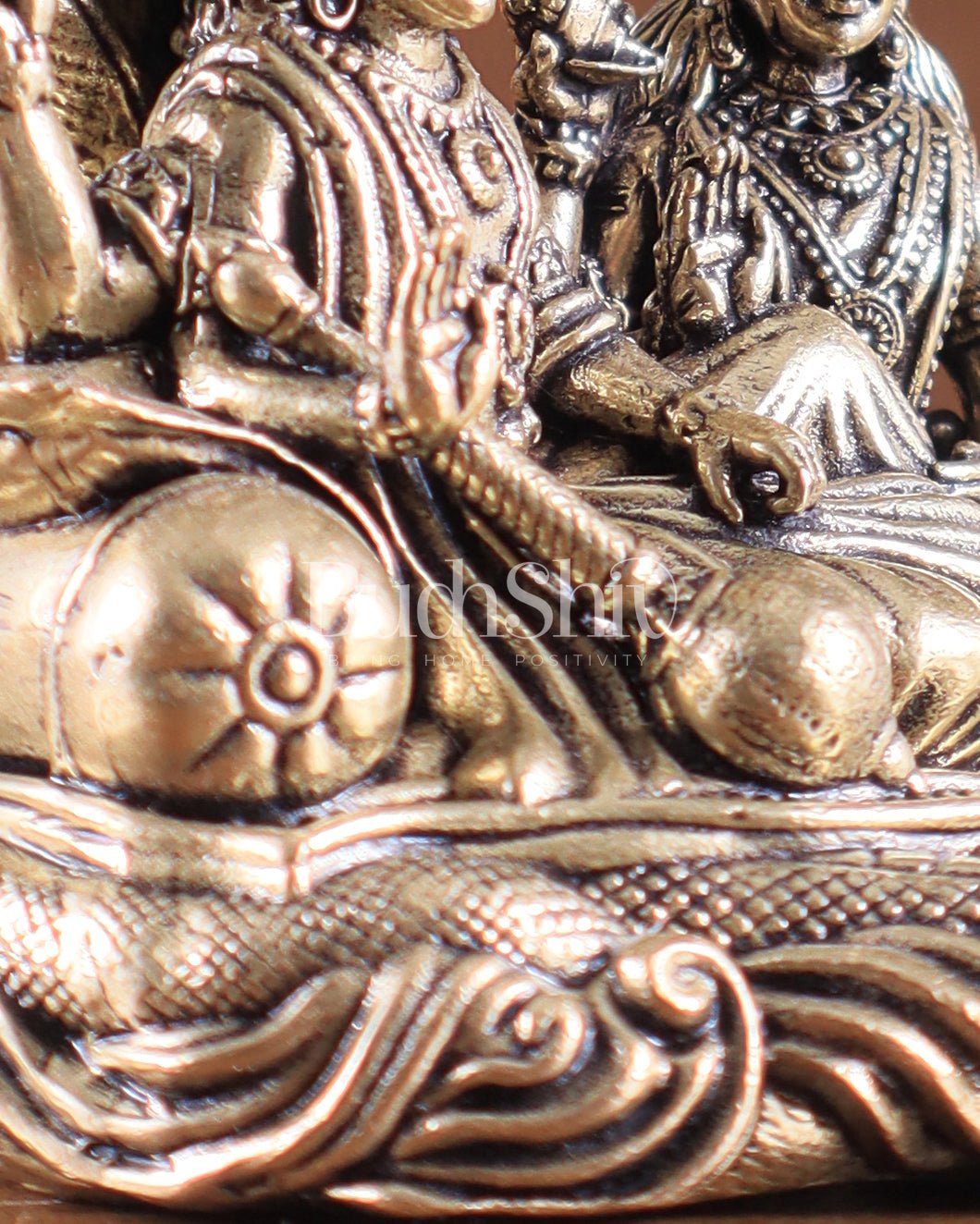 Brass Superfine Vishnu Lakshmi Resting on Sheshanaag Idol – Exquisite Intricate Detailing - Budhshiv.com