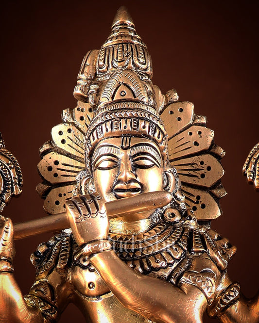 Brass Superfine Vishnu Roopam Krishna Statue with Four Arms – 11" - Budhshiv.com