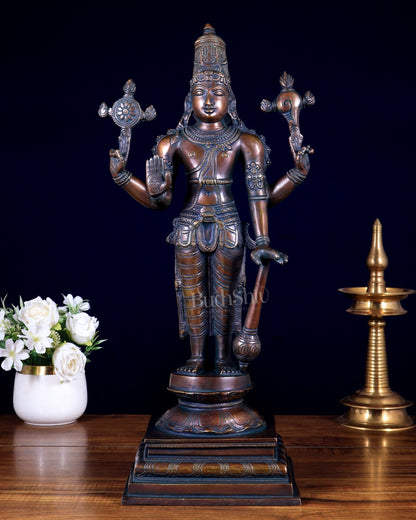 Brass Superfine Vishnu Standing Statue - 20.5" Bronze tone - Budhshiv.com