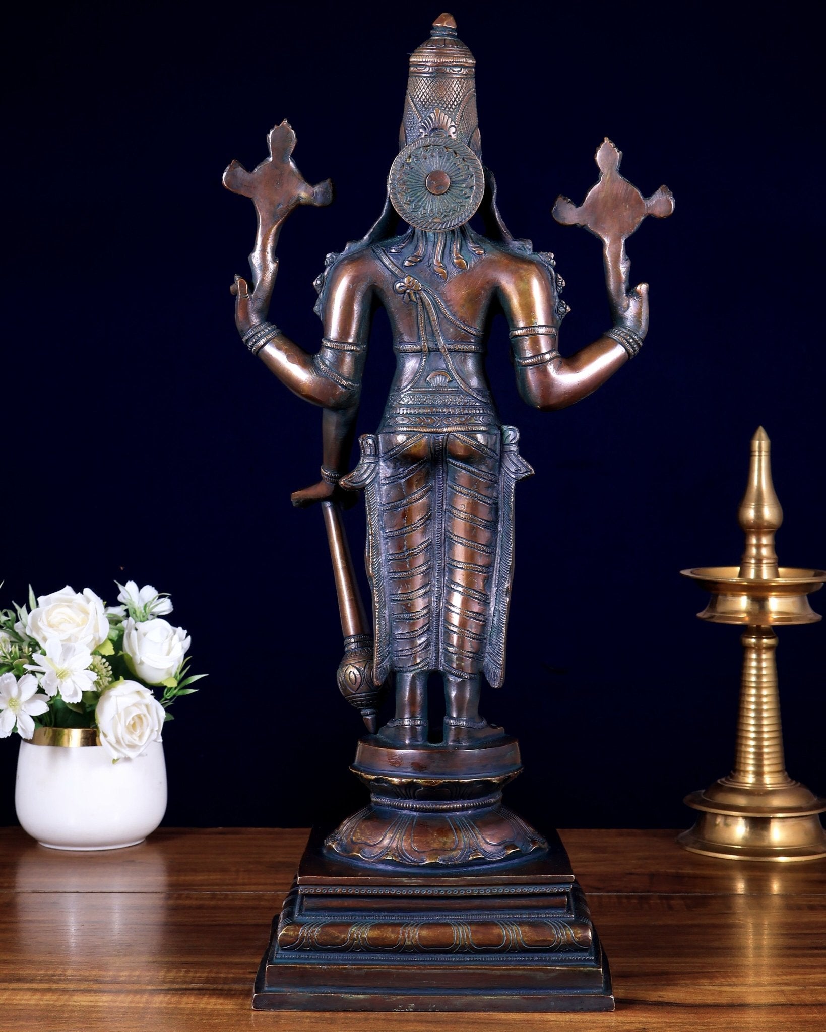 Brass Superfine Vishnu Standing Statue - 20.5" Bronze tone - Budhshiv.com