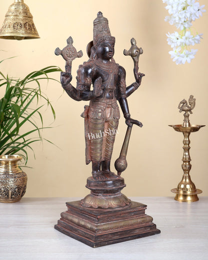 Brass Superfine Vishnu Standing Statue - 20.5" red sand finish - Budhshiv.com