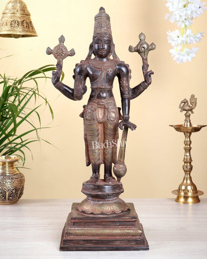 Brass Superfine Vishnu Standing Statue - 20.5" red sand finish - Budhshiv.com