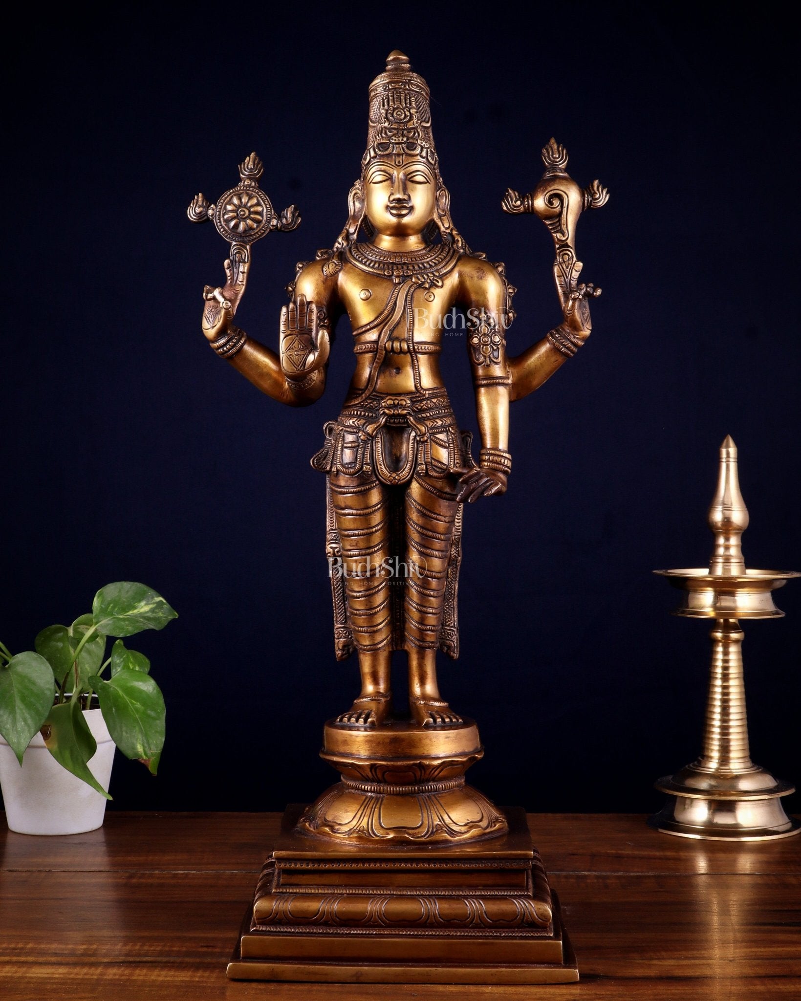 Brass Superfine Vishnu statue - 20.5" - Budhshiv.com