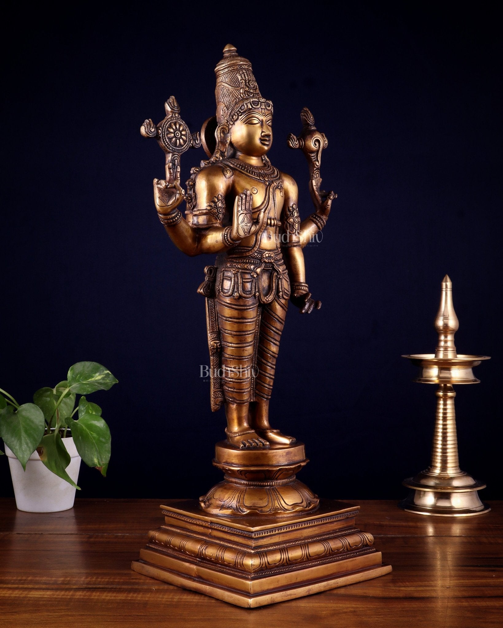 Brass Superfine Vishnu statue - 20.5" - Budhshiv.com