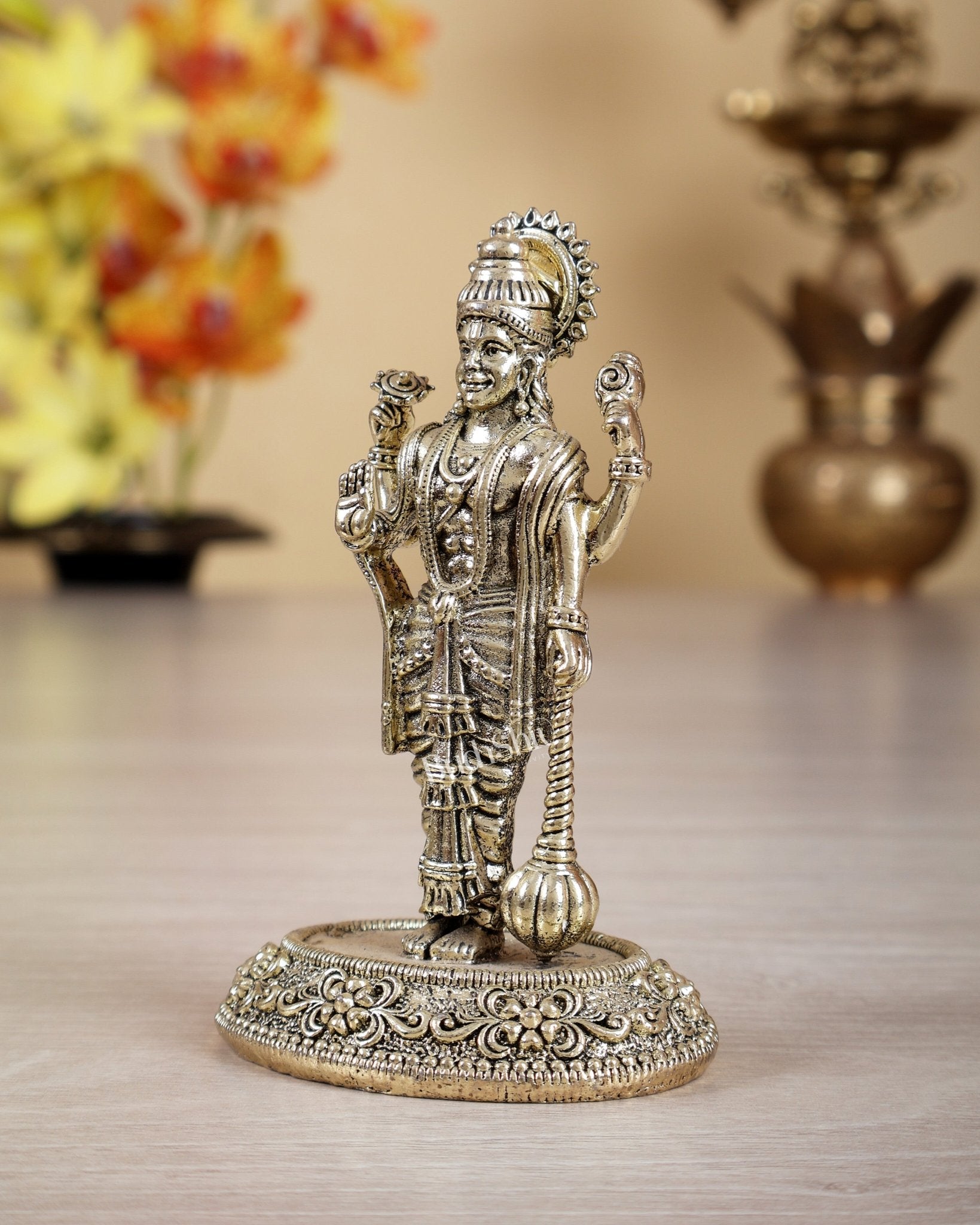 Brass Superfine Vishnu with Gada Idol – 4 Inch - Budhshiv.com