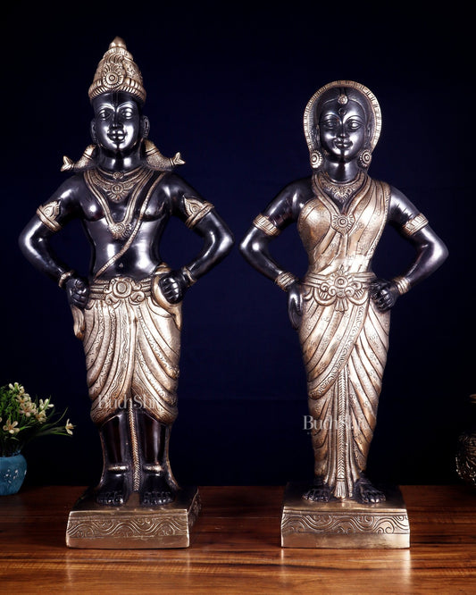 Brass Superfine Vitthal Rukmani Idol Pair 25" Grand Temple - Style Sculptures black and gold - Budhshiv.com
