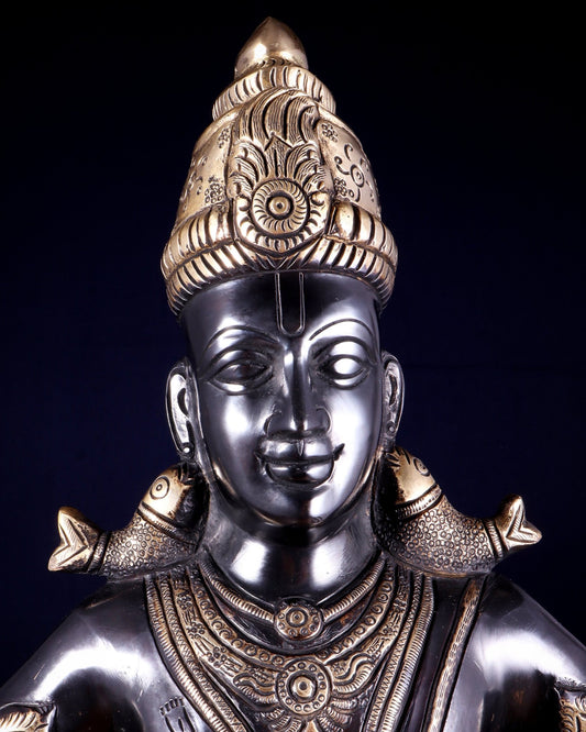 Brass Superfine Vitthal Rukmani Idol Pair 25" Grand Temple - Style Sculptures black and gold - Budhshiv.com
