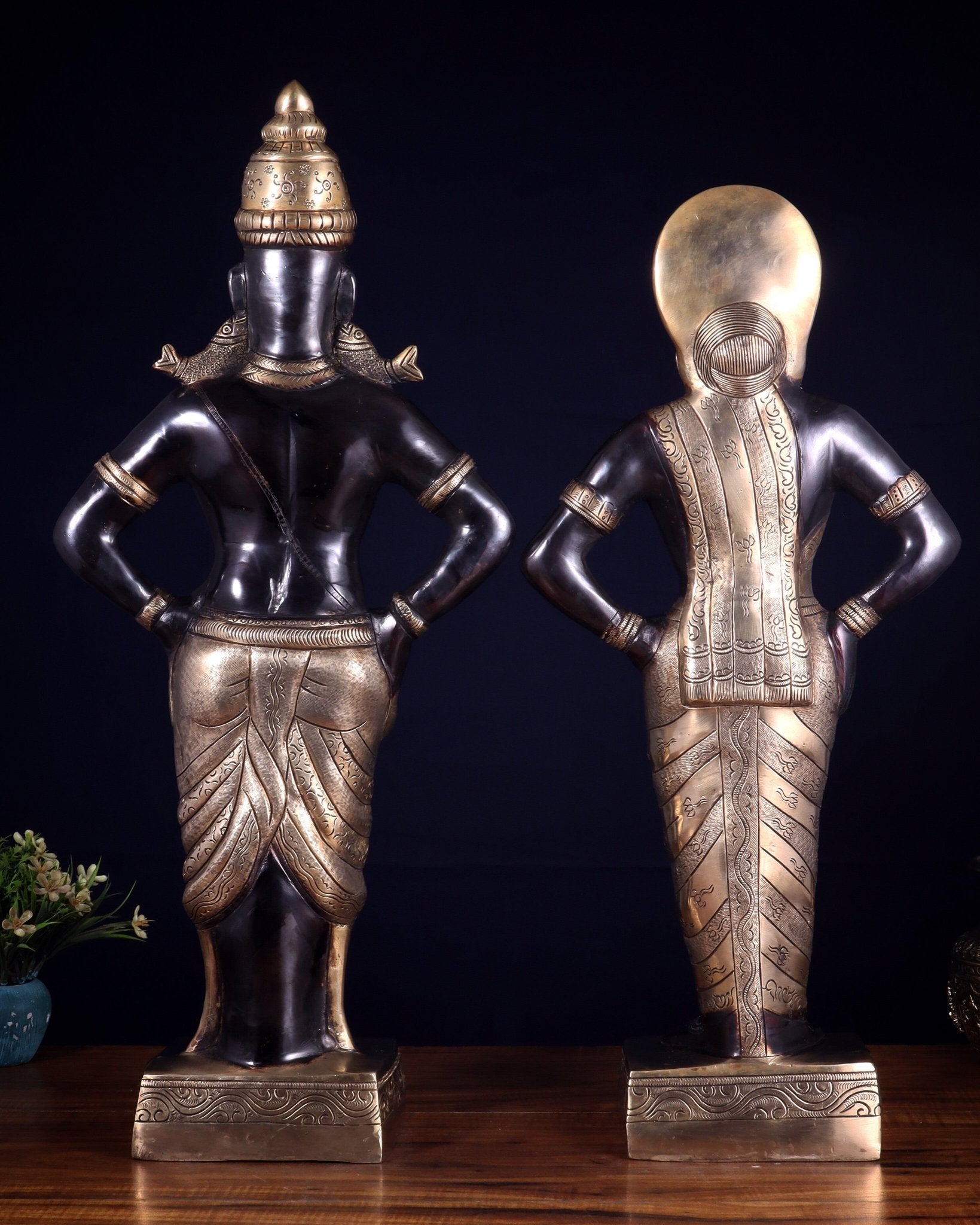 Brass Superfine Vitthal Rukmani Idol Pair 25" Grand Temple - Style Sculptures black and gold - Budhshiv.com