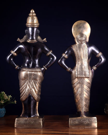 Brass Superfine Vitthal Rukmani Idol Pair 25" Grand Temple - Style Sculptures black and gold - Budhshiv.com
