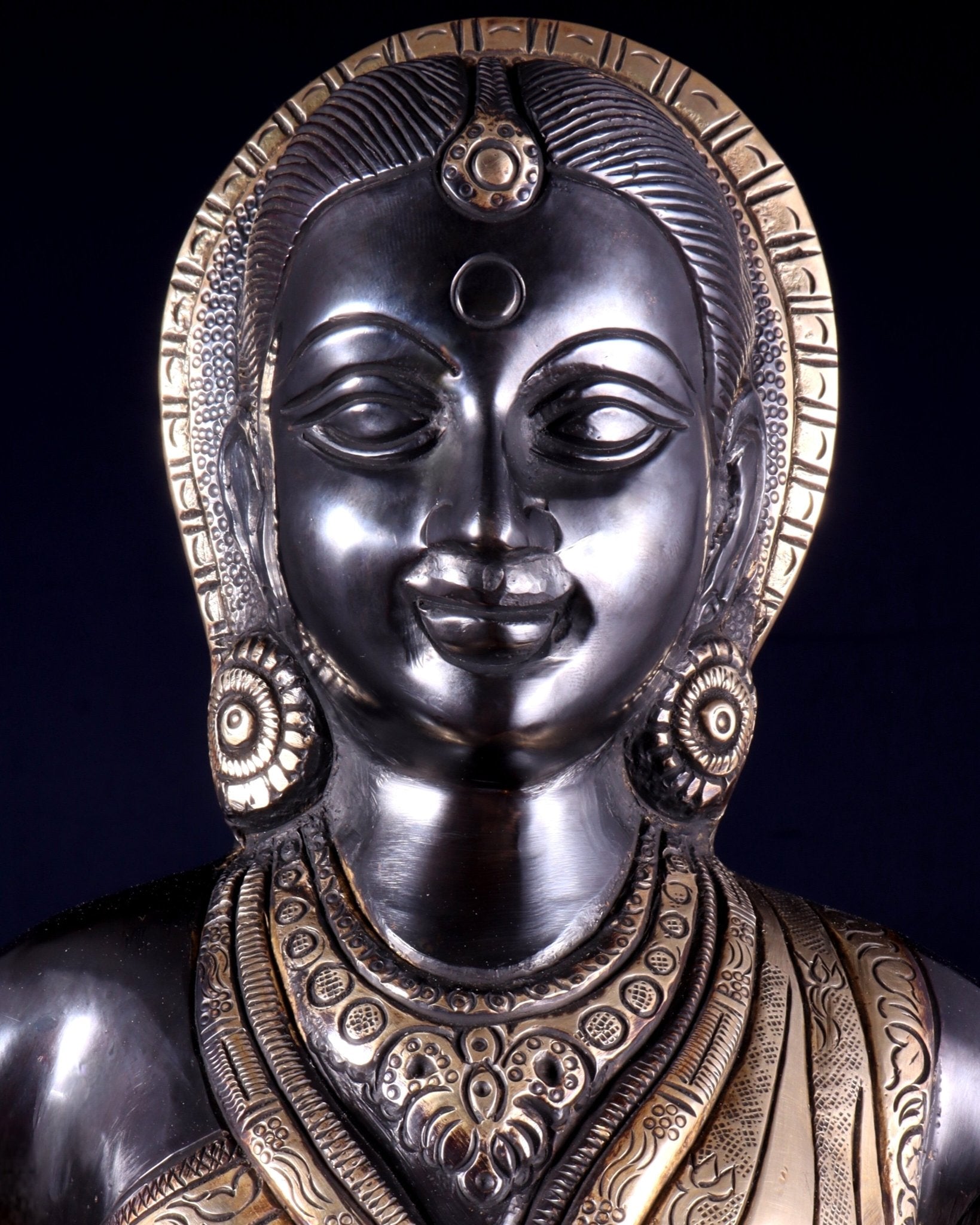 Brass Superfine Vitthal Rukmani Idol Pair 25" Grand Temple - Style Sculptures black and gold - Budhshiv.com