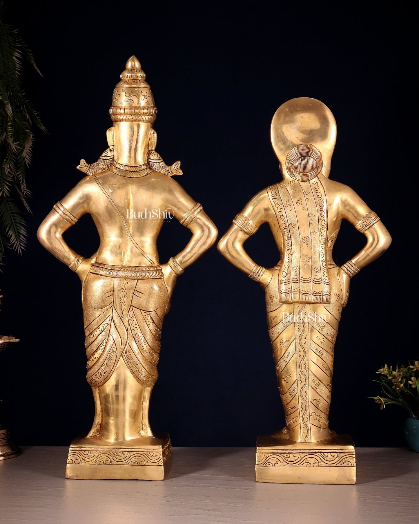 Brass Superfine Vitthal Rukmani Idol Pair 25" Grand Temple - Style Sculptures - Budhshiv.com