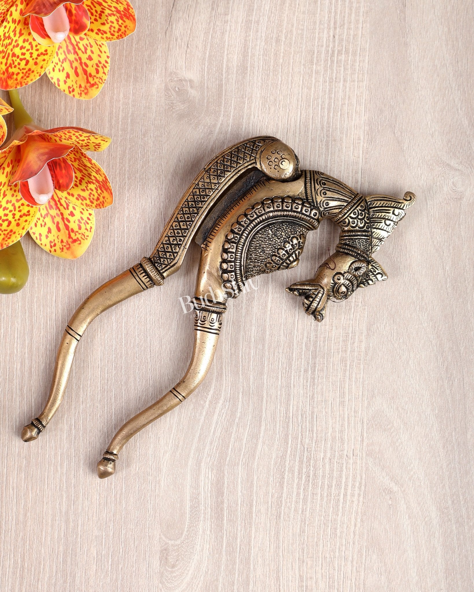 Brass Superfine Yali Design Nut Cutter – Vintage Brass Collectible Utility Piece 9" - Budhshiv.com