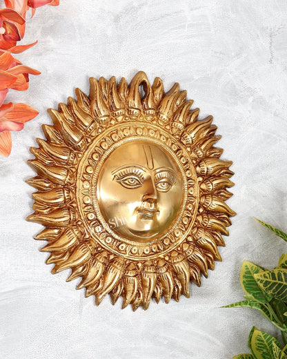 Brass Surya Dev Sun Wall Hanging – Decorative Sun God vastu special (9 Inches) - Budhshiv.com