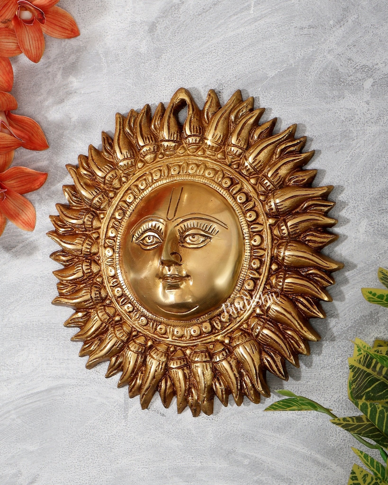 Brass Surya Dev Sun Wall Hanging – Decorative Sun God vastu special (9 Inches) - Budhshiv.com