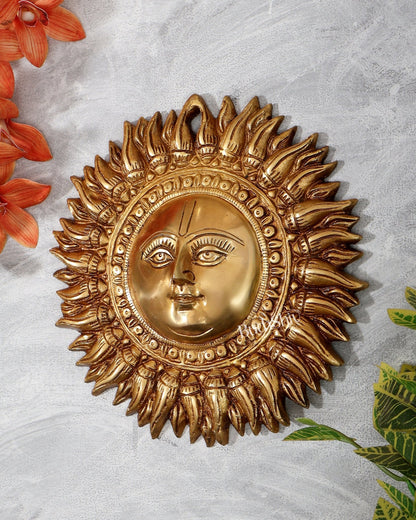 Brass Surya Dev Sun Wall Hanging – Decorative Sun God vastu special (9 Inches) - Budhshiv.com