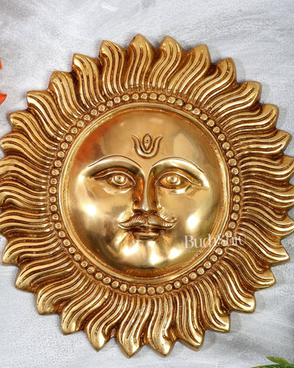 Brass Surya Dev Sun Wall Hanging with Moustache – Decorative vasth Sun God (9 Inches) - Budhshiv.com