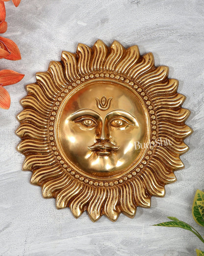 Brass Surya Dev Sun Wall Hanging with Moustache – Decorative vasth Sun God (9 Inches) - Budhshiv.com