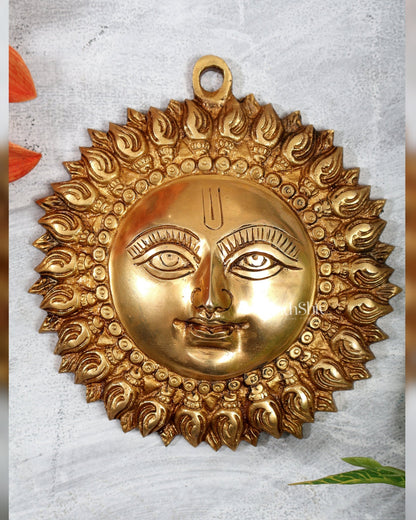 Brass Surya Dev Wall Hanging – Compact Sun God Decorative Plaque (6 Inches) - Budhshiv.com