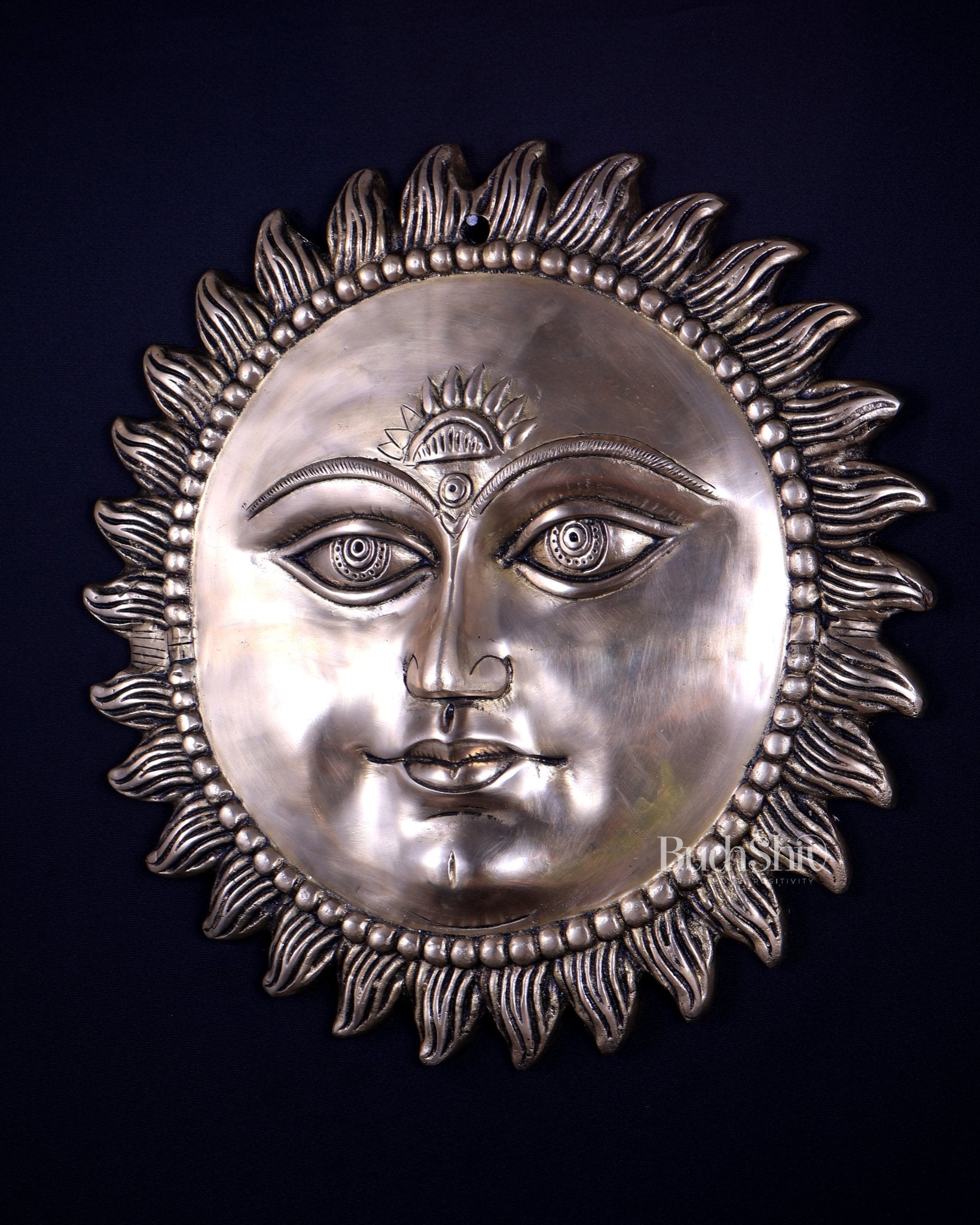 Brass Surya Dev Wall Hanging – Sacred Sun God Heritage Artefact 17 inch - Budhshiv.com