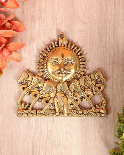 Brass Surya Dev with Seven Horses Wall Hanging – Vastu Approved Sun God Décor (8 Inches) - Budhshiv.com