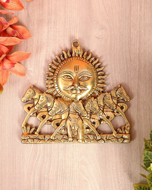 Brass Surya Dev with Seven Horses Wall Hanging – Vastu Approved Sun God Décor (8 Inches) - Budhshiv.com