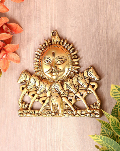 Brass Surya Dev with Seven Horses Wall Hanging – Vastu Approved Sun God Décor (8 Inches) - Budhshiv.com