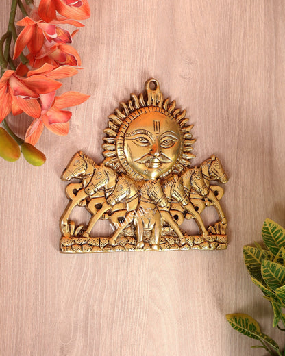 Brass Surya Dev with Seven Horses Wall Hanging – Vastu Approved Sun God Décor (8 Inches) - Budhshiv.com