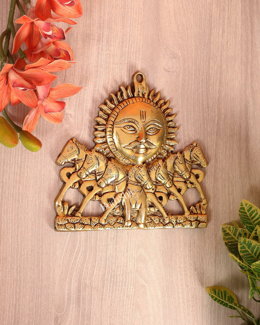 Brass Surya Dev with Seven Horses Wall Hanging – Vastu Approved Sun God Décor (8 Inches) - Budhshiv.com