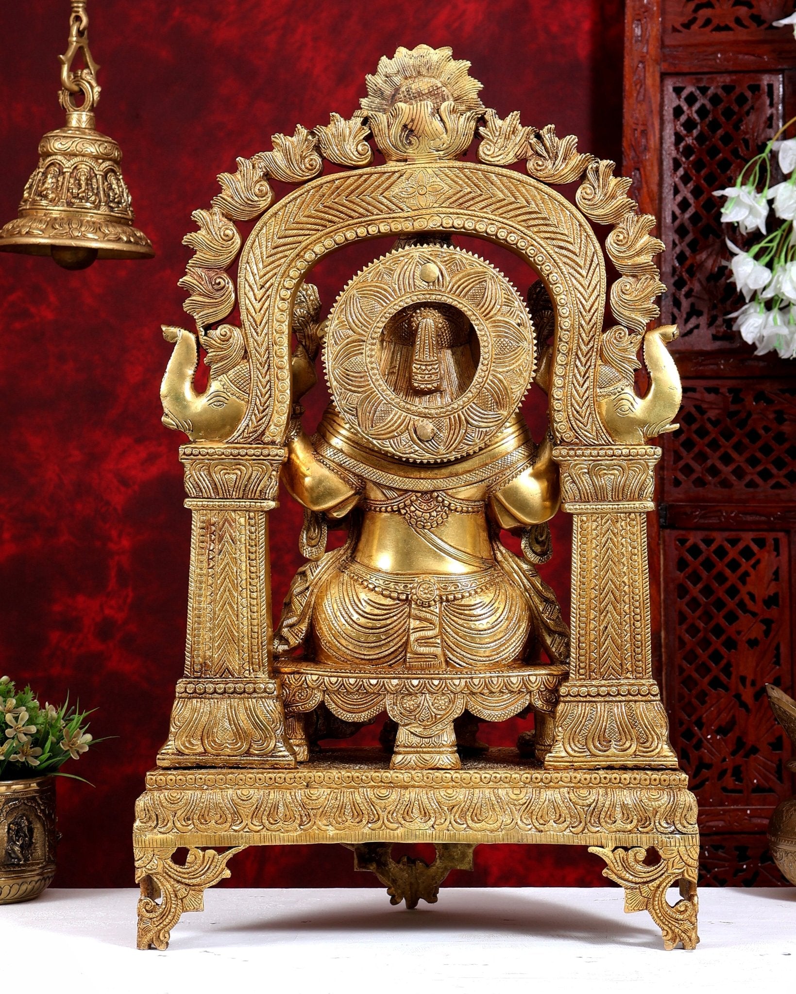 Brass Surya Ganesha Statue with Prabhavali | Unique Rare Design 24 inch - Budhshiv.com