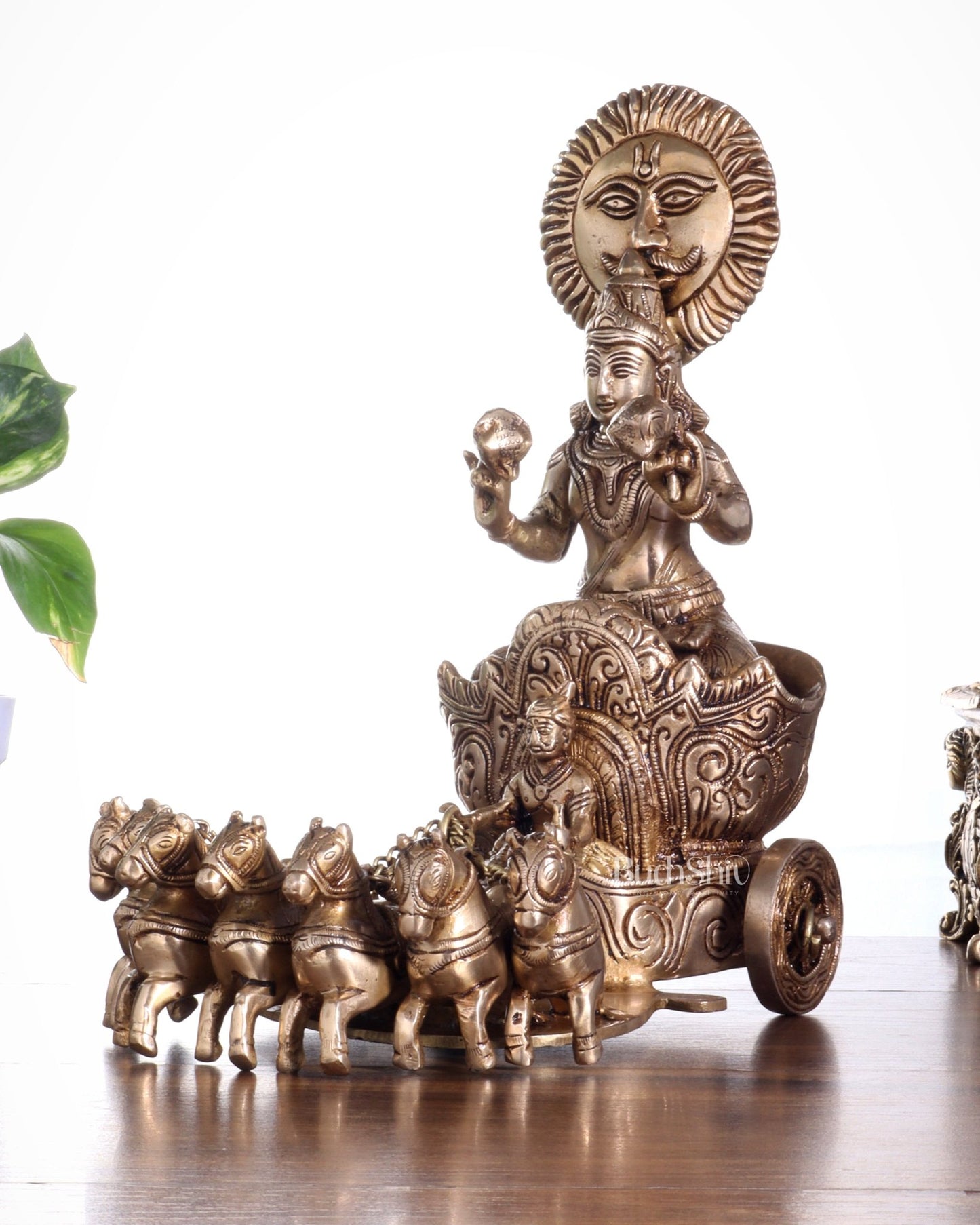 Brass Surya Rath Chariot - 12" Height, 7 Horses - Budhshiv.com