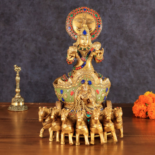 Brass Surya Rath Chariot - 12" with stonework - Budhshiv.com
