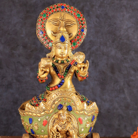 Brass Surya Rath Chariot - 12" with stonework - Budhshiv.com