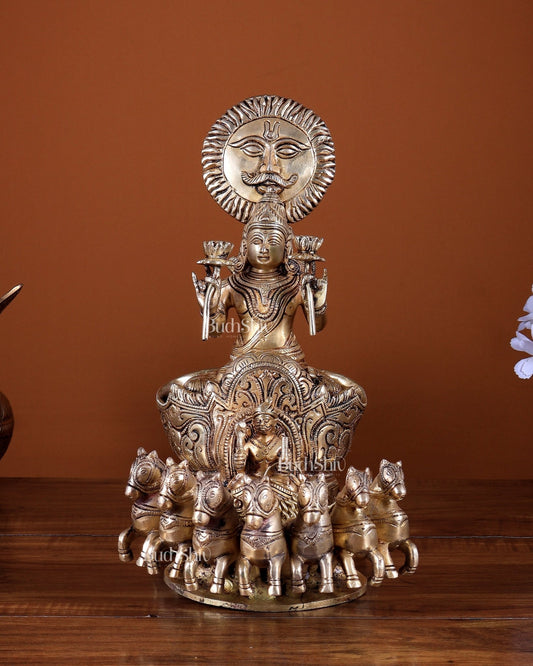 Brass Surya Rath Chariot with seven horses - 12" Height - Budhshiv.com
