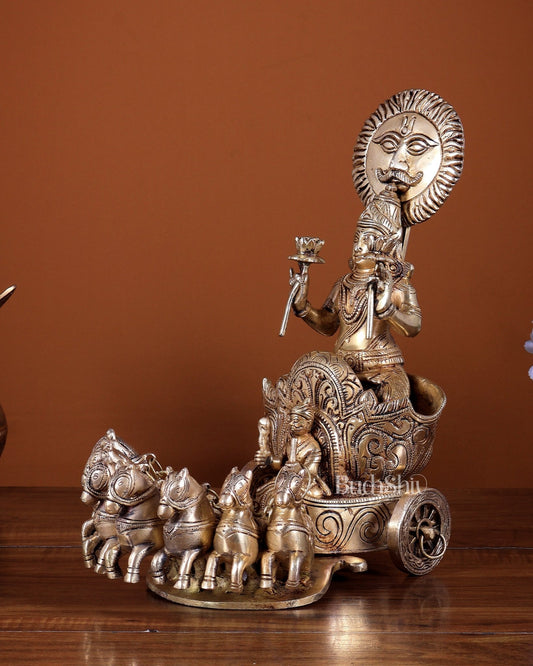 Brass Surya Rath Chariot with seven horses - 12" Height - Budhshiv.com