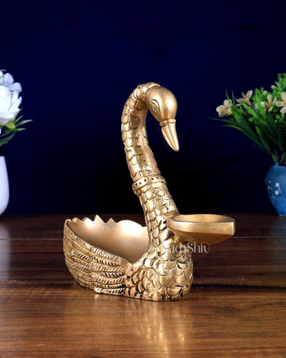 Brass Swan Hamsa Lamp with Mini Urli / Bowl - Budhshiv.com