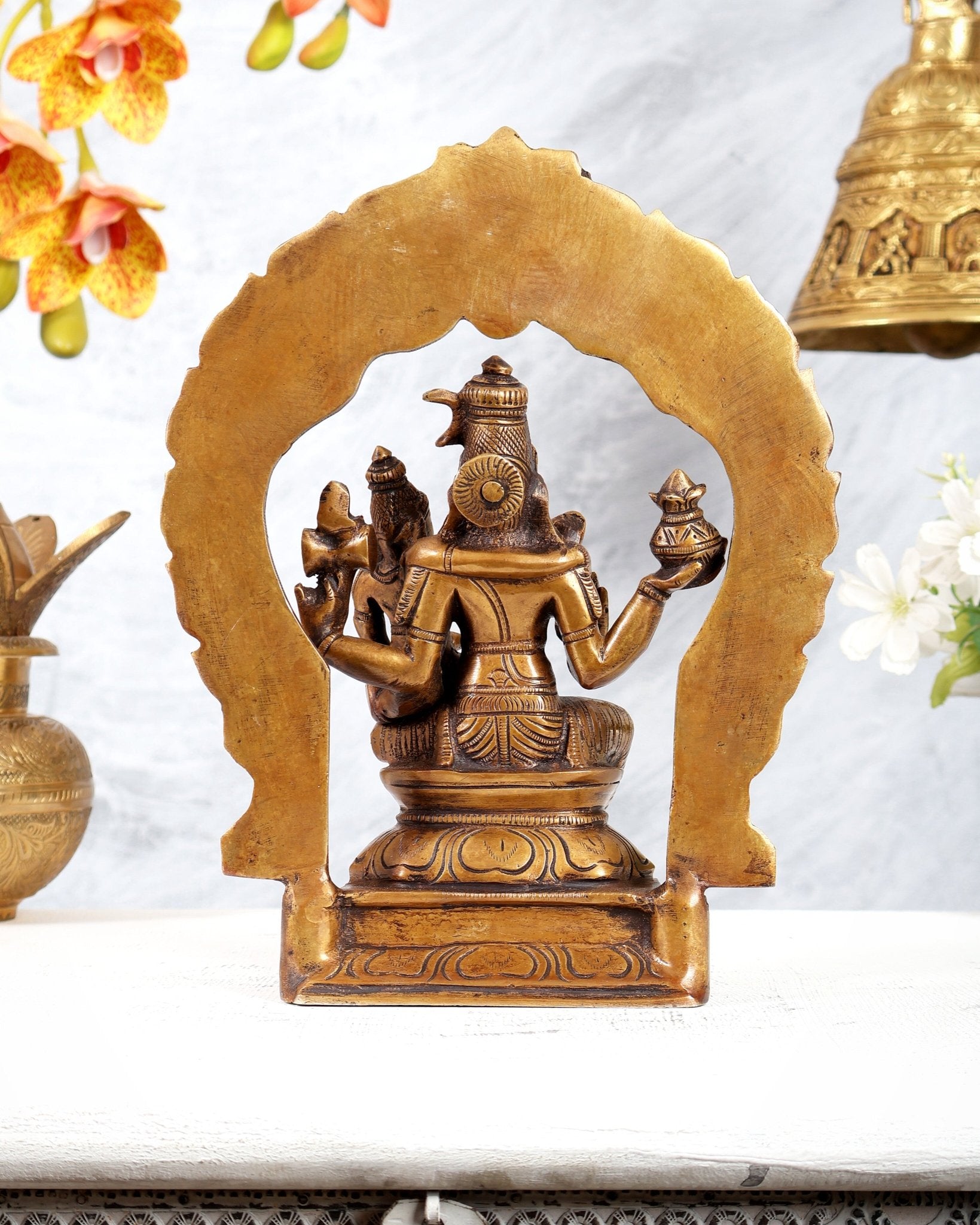 Brass Swarnakarshana Bhairava Shiva Parvati Idol 10 inch burnt gold finish - Budhshiv.com