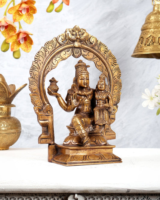 Brass Swarnakarshana Bhairava Shiva Parvati Idol 10 inch burnt gold finish - Budhshiv.com