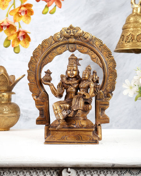 Brass Swarnakarshana Bhairava Shiva Parvati Idol 10 inch burnt gold finish - Budhshiv.com
