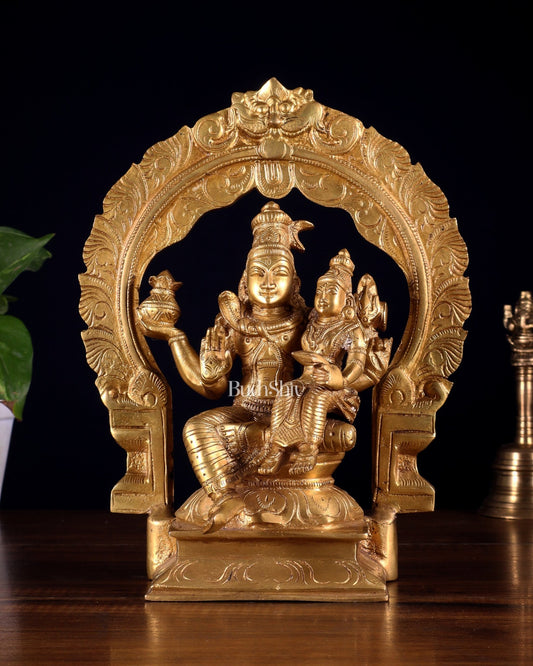 Brass Swarnakarshana Bhairava Shiva Parvati Idol 10 inch - Budhshiv.com