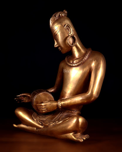 Brass Tansen Musician Statue – Dholak player 18" showpiece - Budhshiv.com