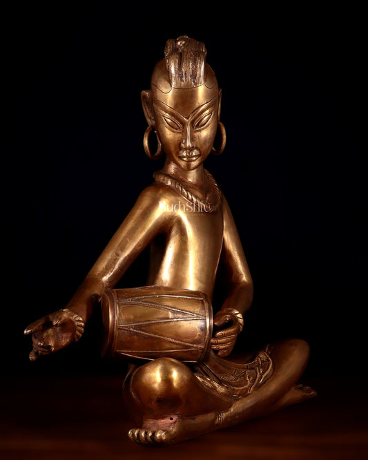 Brass Tansen Musician Statue – Dholak player 18" showpiece - Budhshiv.com