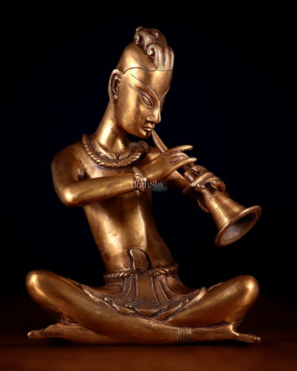 Brass Tansen Musician Statue – shehnayi player 18" showpiece - Budhshiv.com