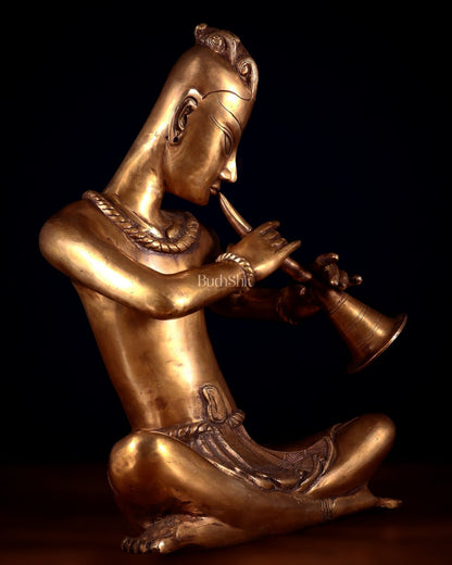 Brass Tansen Musician Statue – shehnayi player 18" showpiece - Budhshiv.com